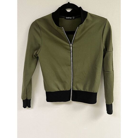 boohoo Women's Long Sleeve Zip up Casual Bomber Jacket Olive Green Size 4 - Picture 1 of 5